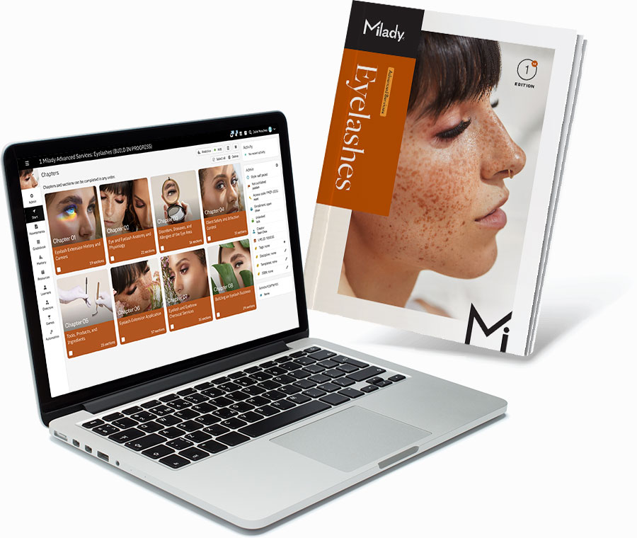Eyelashes book and laptop with CIMA open